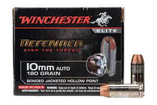 Winchester Defender 10mm Auto 180gr Bonded JHP Ammo comes in a box of 20